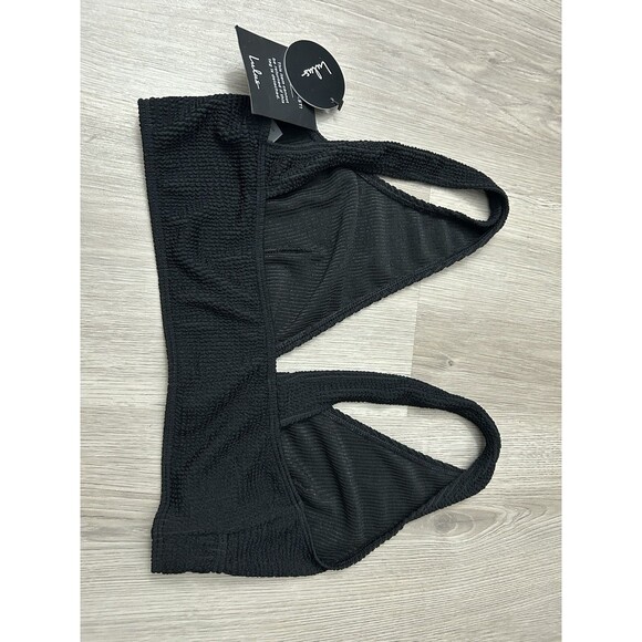 Lulu's black ribbed deep v bikini top unlined ribbed pull on size large new - Picture 5 of 6